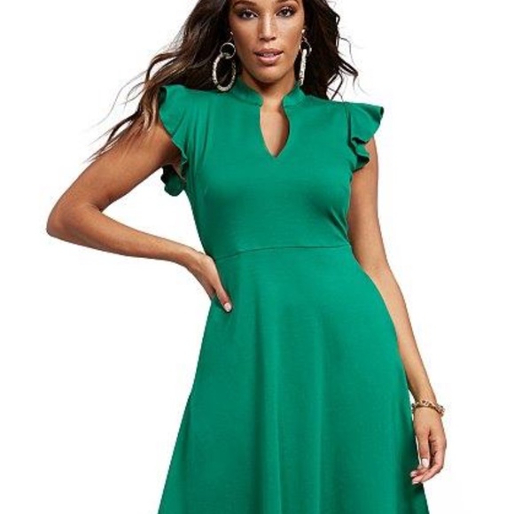 New York & Company RUFFLED COTTON FIT AND FLARE DRESS - Picture 1 of 4